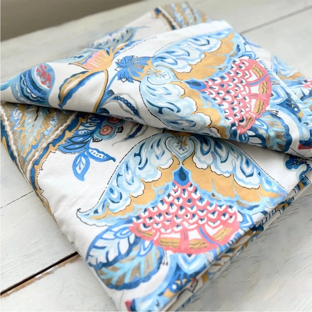 Pottery Barn Merion Palampore Floral Jacobean KING Duvet Cover Cotton Blue White